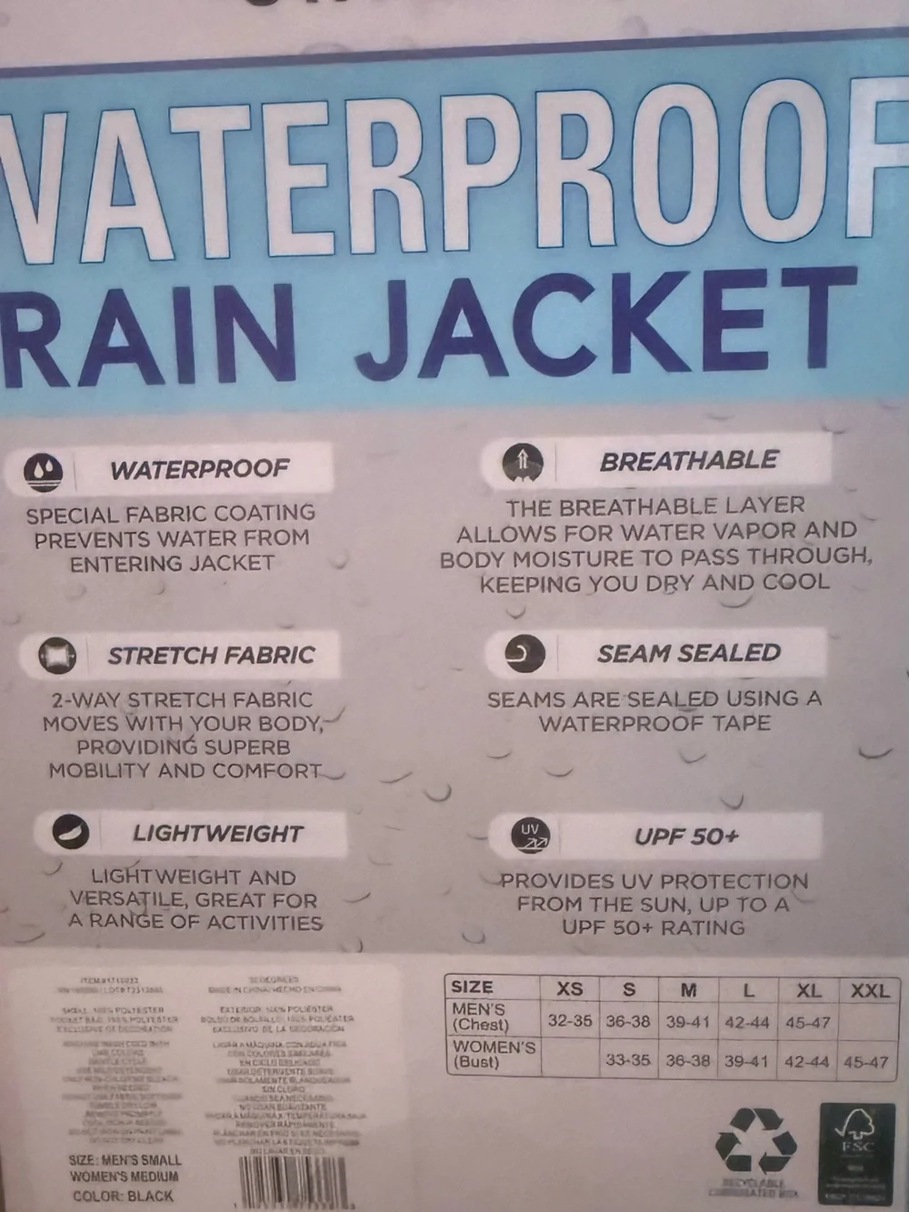 32 Degrees Cool Unisex Waterproof Rain Jacket Black S/M NIB - Picture 2 of 9